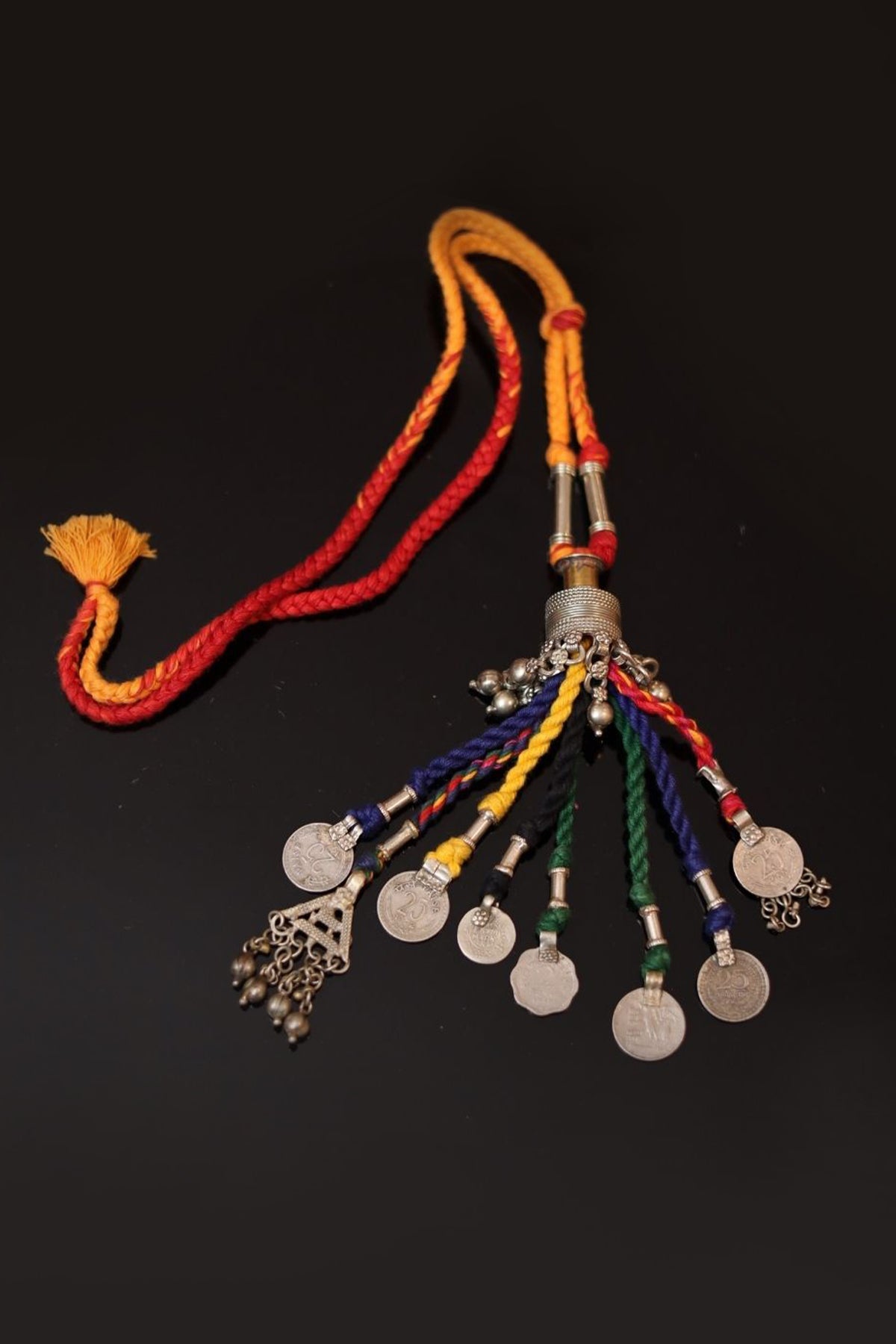 Multiple colors Threadwork with Handcrafted Brass Bead Necklace